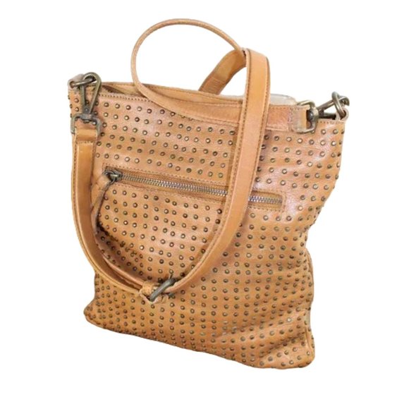 Platania Made In Italy Studded Leather Light Cognac Cross Body Shoulder … - Picture 3 of 11